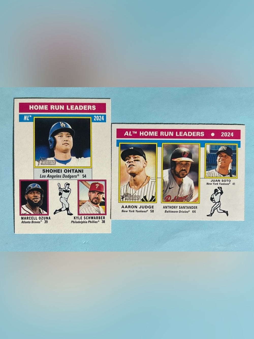 2-2025 Topps Heritage Cards AL +NL Home Run Leaders Judge + Ohtani